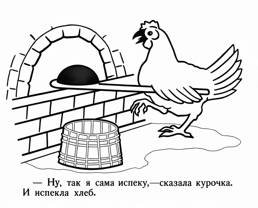 Сказка-раскраска "Красная курочка": скачать и распечатать шаблон бесплатно
