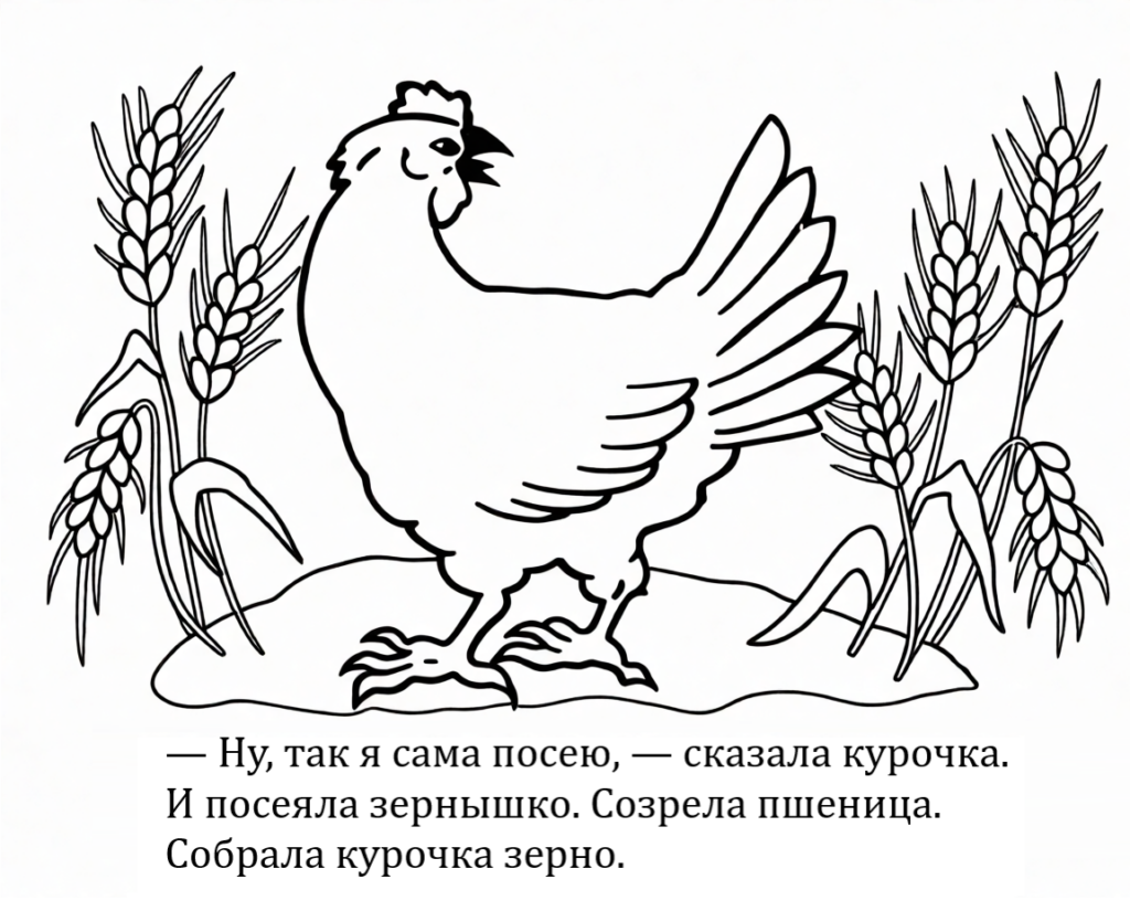 Сказка-раскраска "Красная курочка": скачать и распечатать шаблон бесплатно